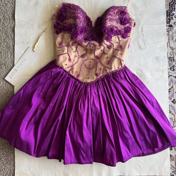 Tarik Ediz 90378 Dress Evening Dress ~US size 4 Purple Dress Beads and Lace NWT - Picture 9 of 15